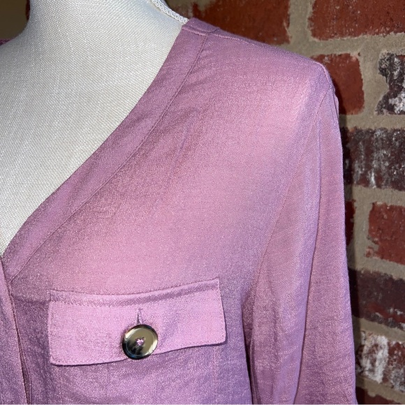 HARVE BERNARD Mauve Rayon 3/4 Sleeve Button up Shirt-XL - Picture 8 of 13